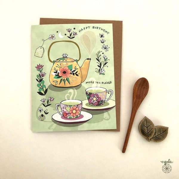 Green Tea Greeting card - tea card, tea birthday card, tea time stationery, tea paper goods, i love tea, tea lover gift