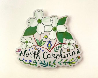 North Carolina State Flower Sticker - stickers 3.5 inch vinyl, North Carolina sticker state flower, NC flower Dogwood, North Carolina gift