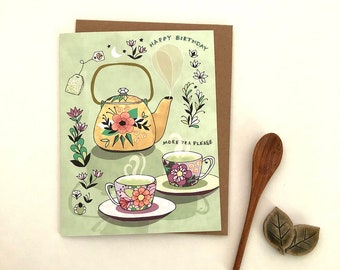 Green Tea Greeting card - tea card, tea birthday card, tea time stationery, tea paper goods, i love tea, tea lover gift