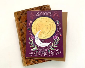 Solstice Sun Moon Card - solstice greeting card, holiday greeting card, yuletide card, happy winter, unique holiday cards, metaphysical card