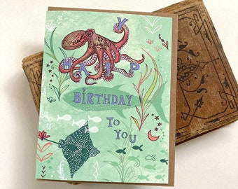 Octopus greeting card - octopus birthday ocean beach sea octopi octopuses sea creature ocean cards ocean greeting cards save the ocean cards
