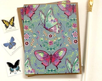 Butterfly Card - Schmetterlinge Muster Grußkarte blanko Notizen Geschenk Dankeschön Grußkarten Schmetterling Muster wunderschön Schmetterlinge