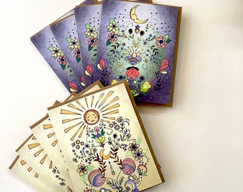 Sun and Moon notecard starry manifestation gift stationery art thank you card floral friend bohemian celestial mystical intention setting