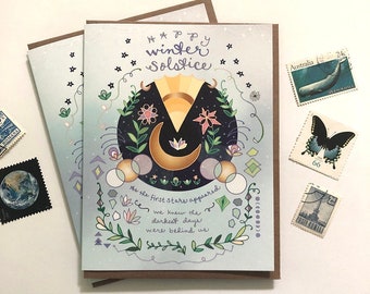 Winter Solstice Card - holiday greeting card, yuletide card, happy winter, unique holiday cards