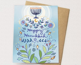 Hanukkah Card - Hanukkah Light cards, menorah happy hanukkah, chanukah cards, greeting cards, blue