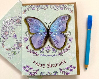 Blue Morpho Butterfly greeting card -  butterflies birthday card blue butterfly cards illustration morpho art moths giant butterfly gift