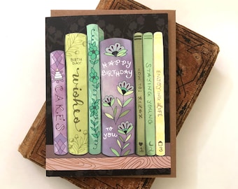 Bookshelf Greeting Card - book greeting cards, book store cards, library, cynla paper goods, birthday cards, happy day, books design