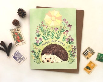 Hedgehog Greeting card - sun hedgehog card, hedgehogs birthday card, cute animal cards, hedgehog birthday