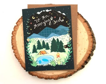 Dad camping card - Father's Day Card - forest Dad - Greeting Cards, Holiday Cards, lake pond woodland mountains adventure dad card