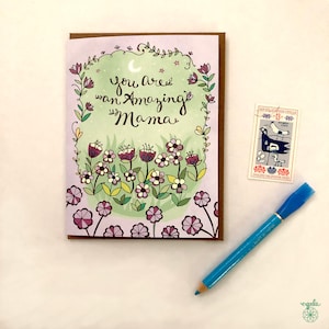 Erstaunliche Mama Karte - Muttertagskarte Grußkarten, Mama Grußkarte, Happy Mother's Day Blumen lila Mond hübsche wunderschöne Karte
