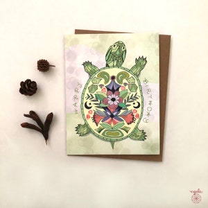 Turtle Birthday Greeting Card - pond turtle greeting cards, cynla paper goods, stationery, birthday cards, happy birthday box turtle floral