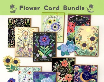 FLOWER CARD BUNDLE flower Lover Gift Box, greeting card and sticker variety pack floral bundle garden lover botanical blank card set flowers