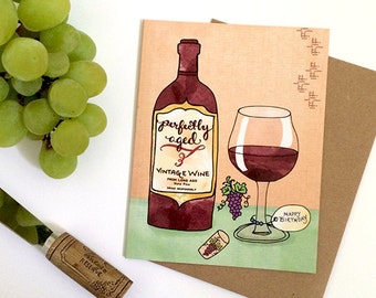 Red Wine Greeting Card, wine card, fine wine illustrations, wine glass birthday, wine birthday card, drink cards, wine lover gift,