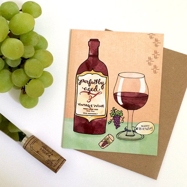 Red Wine Greeting Card, wine card, fine wine illustrations, wine glass birthday, wine birthday card, drink cards, wine lover gift,