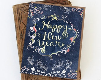 Starry Happy New Year Greeting Card - Happy New Year Card, Paper goods, Stationery, Stars