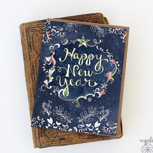 Starry Happy New Year BOX of 8 Greeting Cards Happy New Year Cards, starry blue new year, new year stationery, holiday cards image 2