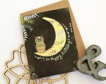 Owl Greeting Card, Owl Greeting Cards, Owl & Moon Card, Owl Birthday