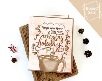 Hot Chocolate Holiday Cards BOXED SETS - Christmas boxed set, christmas cards, unique holiday cards