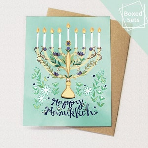 Menorah BOX of 8 Greeting Cards - Hanukkah card, holiday card, Hanukkah menorah card, boxed set menorahs