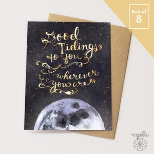 Good Tidings BOX of 8 Greeting Cards - Holiday Cards, Paper goods, Stationery, Stars, Moon, Neutral Holiday Cards