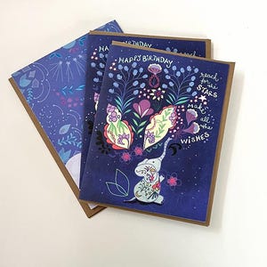 Tarjeta de felicitación de elefante estrellado: elefante flor cumpleaños estrellado deseo azul cobalto bohemio cumpleaños elefante feliz cumpleaños cielo nocturno