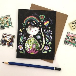 Cat Birthday Card - Rainbow Cat birthday, greeting cards, Happy Birthday Cat