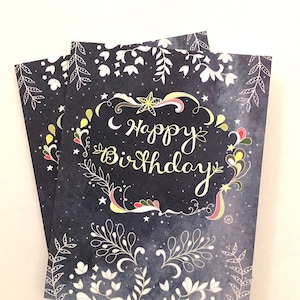 Starry Birthday Greeting Card - moon and stars greeting cards, cynla paper goods, stationery, birthday cards, happy birthday stars flowers