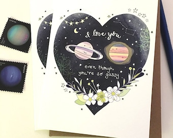 Gassy Love Greeting Card - I love you Gassy Planets Love Card, Valentines Day Card