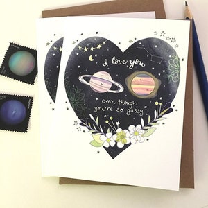 Gassy Love Greeting Card - I love you Gassy Planets Love Card, Valentines Day Card