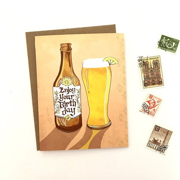 Beer Card - Enjoy Beer Greeting Card, hefeweisen, Oktoberfest birthday, beer lover gift, birthday beer, Oktoberfest card, birthday pint