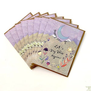 Box of 8 Try again New Year, Funny New years card, Mountain new year card, Funny holiday card, holiday card, lunar new year, moon new year