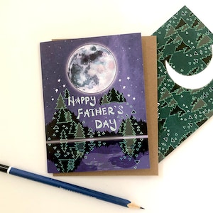 Father's Day Moon Card -  stars dad lake pine trees fathers day mountain adventure dad card father's day, dad moon card, lake dad