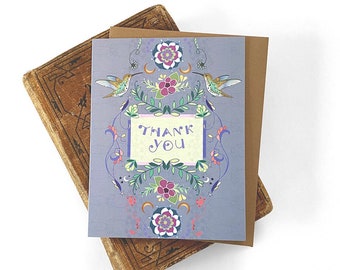 Hummingbird Thank you card bird floral flower garden gardener party wedding thank you card blank notecard stationery boxed set bird