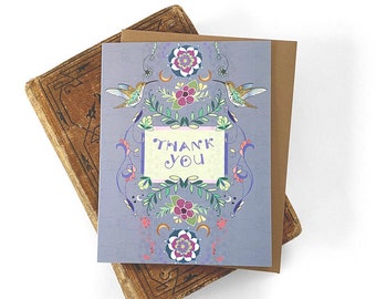 Hummingbird Thank you card -  bird floral flower garden gardener party wedding thank you cards blank notecards stationery boxed set bird