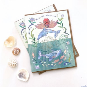 Carte d’anniversaire Dolphin Circle, carte de dauphin, carte de vœux d’animaux océaniques, carte de vie marine, carte d’anniversaire océanique, carte d’amoureux de la plage, carte côtière