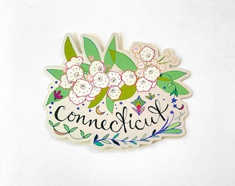 Connecticut State Flower Sticker - stickers 3.8 inch vinyl, Connecticut sticker state flower, CT flower Mountain laurel, Connecticut gift