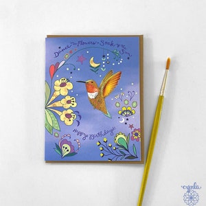 Geburtstagskarte Kolibri Tanz – Orange Vogel Grußkarte Vogel alles Gute zum Geburtstag Blumen Garten Karte Gärtner Geburtstagskarte für Sie