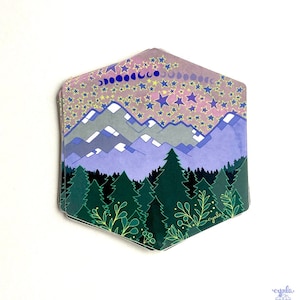 Mountain Sticker - stars moon stickers, 3-3.5 inch vinyl starry mountain, mountainside, moon phases, stars magical