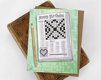 Crossword Birthday card - crossword puzzles game lover games gift crossword nerdy birthday card trivia word game lover card gift for him