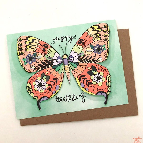 Butterfly Birthday Greeting card - butterfly card, butterfly birthday card, monarch paper goods, butterfly lover gift