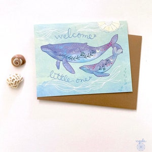 Tarjeta de bebé ballena - bienvenido bebé océano tarjetas nuevo bebé felicitaciones bienvenido pequeño playa océano mar tarjeta de felicitación bebé ducha anuncio de nacimiento