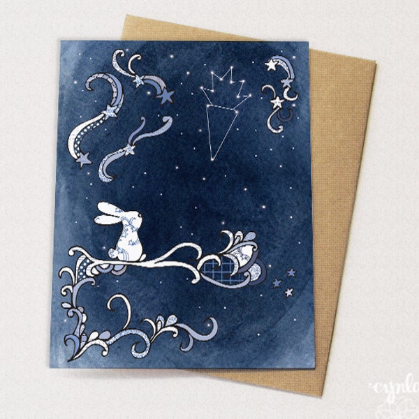 Starry Bunny Happy Birthday Card - Constellation card, bunny lover card, rabbit greeting card, bunny sympathy card, bunny loss card