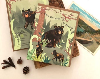 Tarjeta de felicitación de osos negros - tarjeta de cumpleaños del oso, tarjeta de oso negro, bosque, tarjetas de senderos de los Apalaches, tarjetas de felicitación, artículos de papel, osos felices