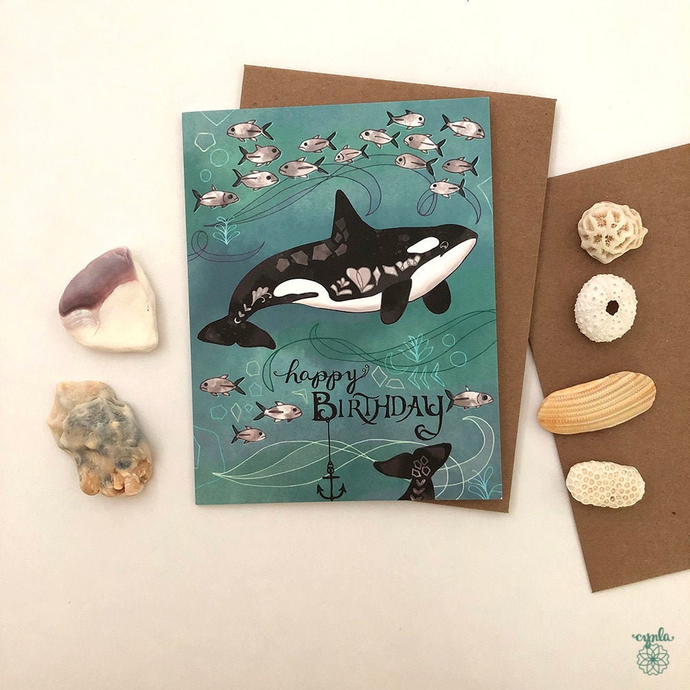 Orca Greeting card - killer whale card, orcas, birthday card, whale g…