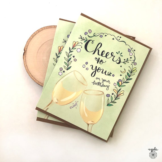 White Wine Greeting Card Wine Greeting Cards Cynla Paper Etsy