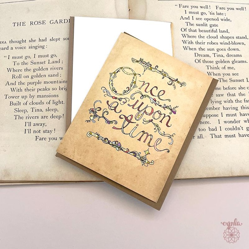 Once Upon a Time baby shower card new chapter new baby wedding gift story book card for reader writer birthday fairytale theme party nursery by Cindy LaColla ©cynla