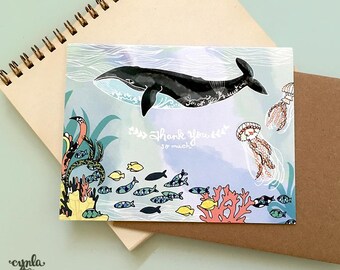 Whale Thank You Card ocean lover coastal beach aesthetic gratitude greeting card jellyfish sea life animal lover nautical theme party thanks