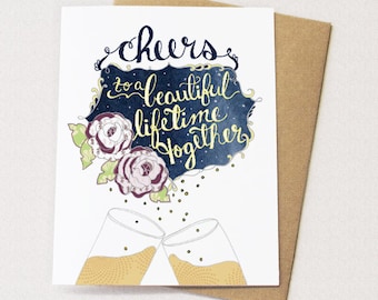 Cheers Card - to a beautiful lifetime together, anniversary card, wedding card, blank inside