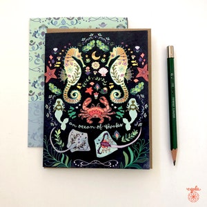 Gracias Ocean Greeting Card- sirena marina cangrejo caballito de mar gracias, océano gracias, tarjeta de felicitación del océano