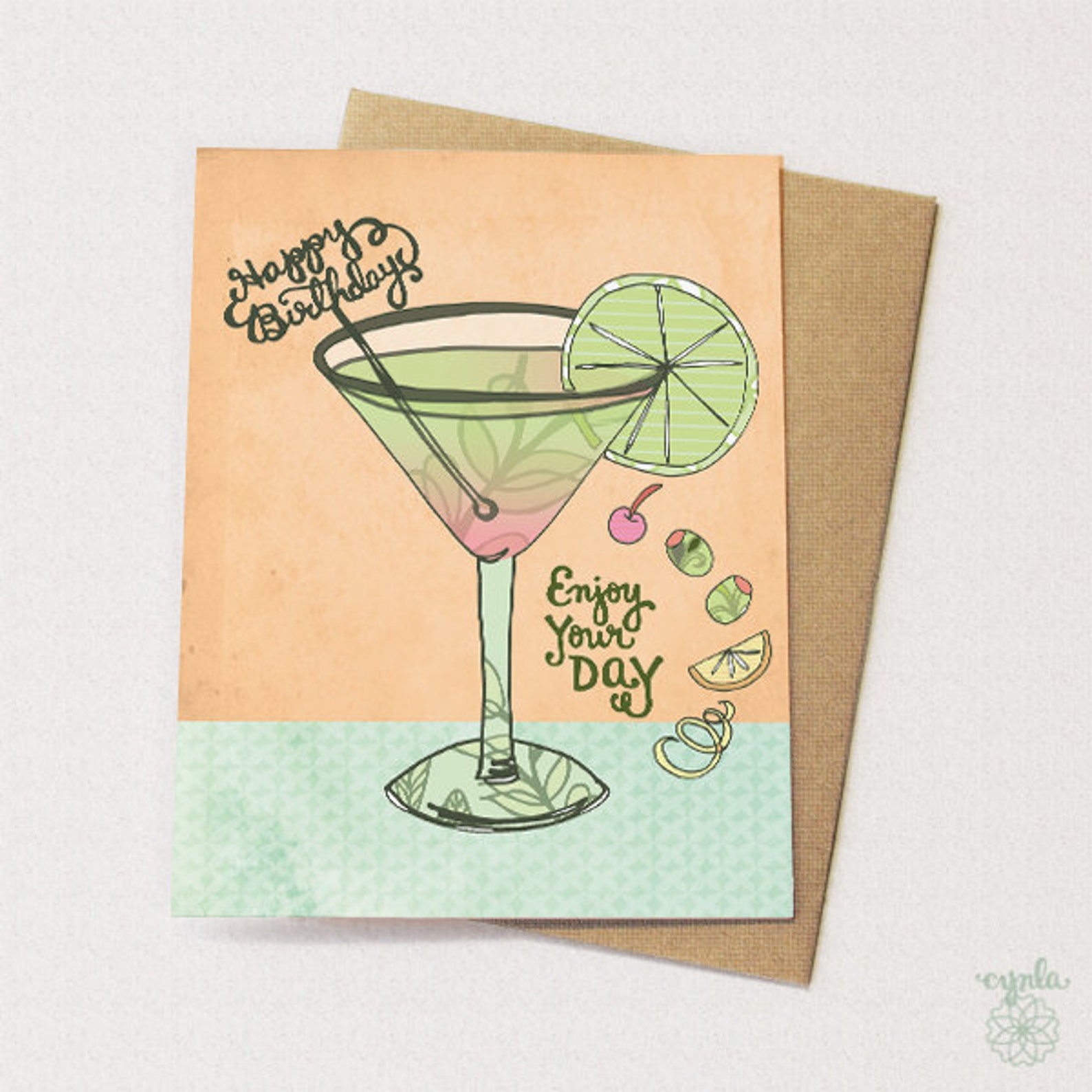 Martini Birthday Card Happy Birthday Drink Card Happy Etsy Australia